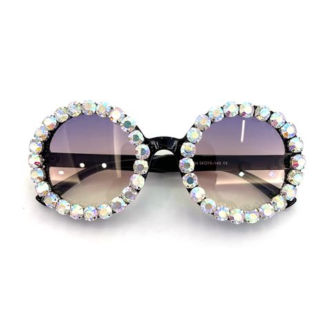 Wholesale Round Sparkling Crystal Rhinestone Women Sunglasses Superhot Eyewear