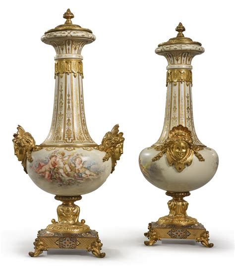 296 A Pair Of Gilt Bronze Mounted And Champlevé Enamel Sèvres Style Porcelain Vases And
