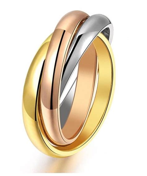 Women S L Stainless Steel Tone Interlocked Rolling Wedding Band Rings Tri Color Gold Silver