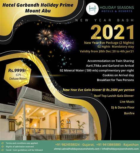 new year bash 2021 hotel gorbandh by holiday seasons hotels and resorts is offering an amazing