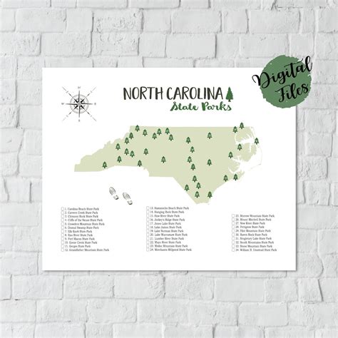 Printable North Carolina State Parks Map State Parks Of North Etsy