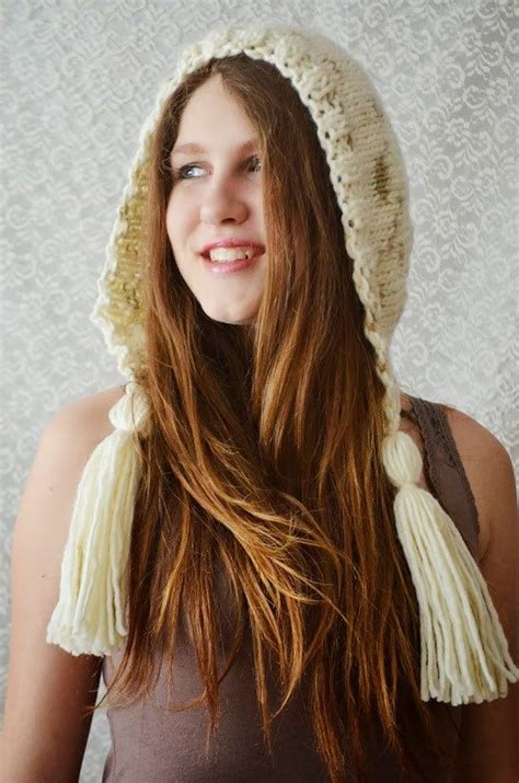 Hand Knit Hat Womens Hat Knit Hood Earflap Tassel Hat Winter Etsy