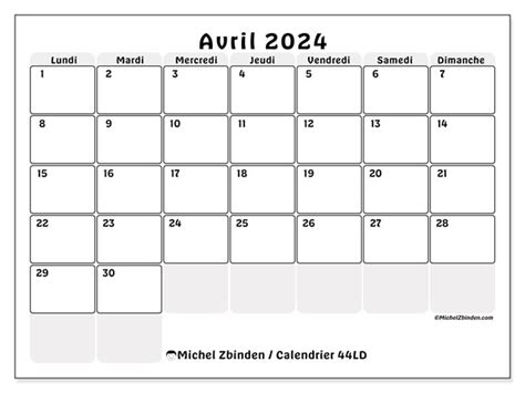 Calendrier Avril 2024 44 Michel Zbinden Fr