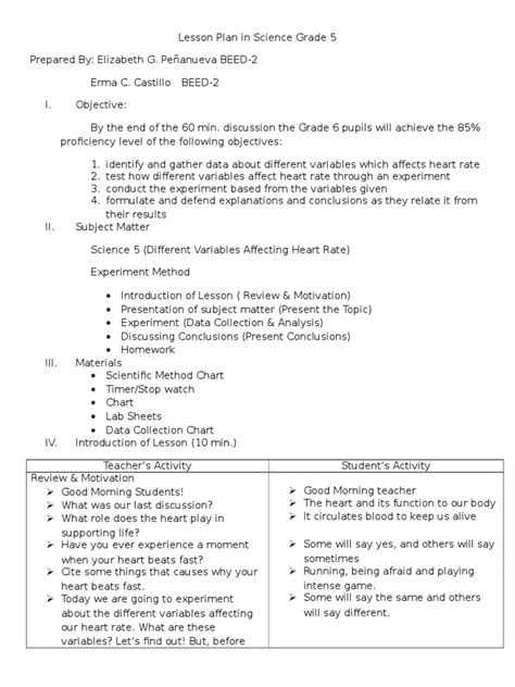 6th Grade Science Lesson Plan Examples