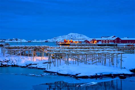 Reine In At Night Lofoten Islands Norway Winter Stock