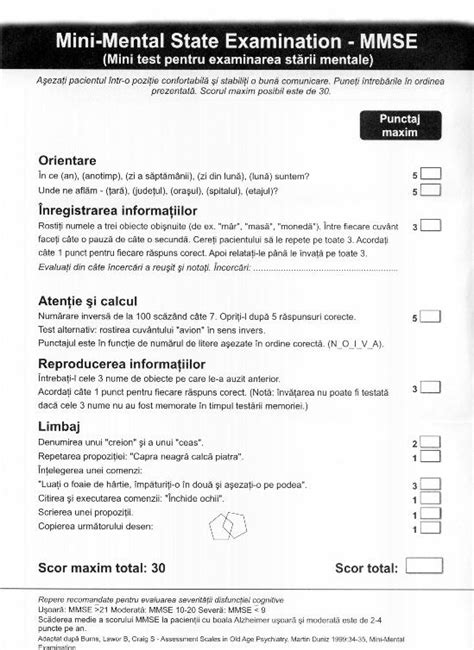 PDF Mini Mental State Examination MMSE Mini Test Pentru