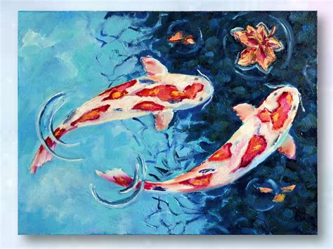 Koi Fish Oil Painting On Canvas Original Impressionist Koi Etsy
