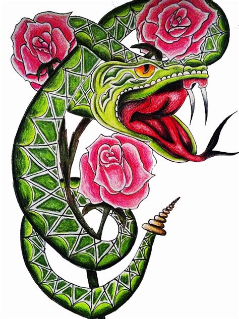 Snake And Roses Drawing By Amanda Smentkowski