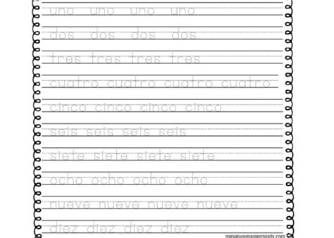 Spanish Numbers Printable Writing Practice Worksheet Miniature