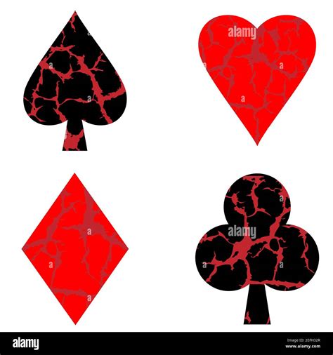 Set Of Four Vector Playing Card Suit Symbols Made By Grunge Elements