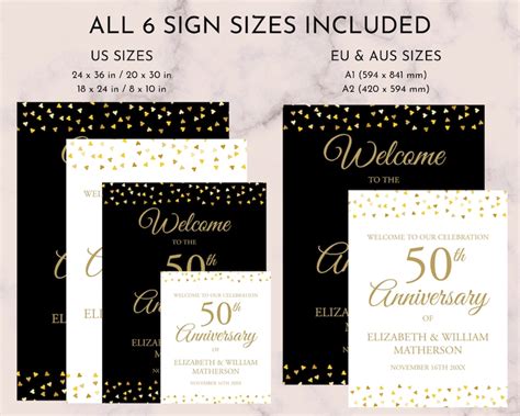 50th Wedding Anniversary Welcome Sign Golden Romantic Love Etsy