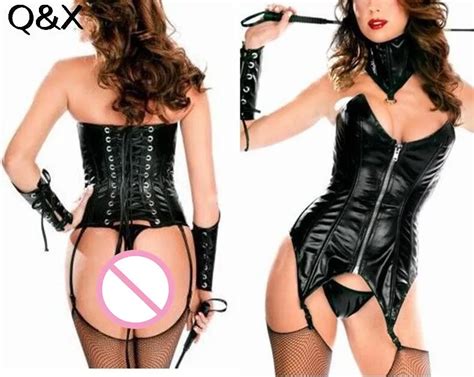 Ps17 2017 New Hot Sexy Black Teddy Lingerie Set Women Vinyl Leather Corset Waist Shape Femme