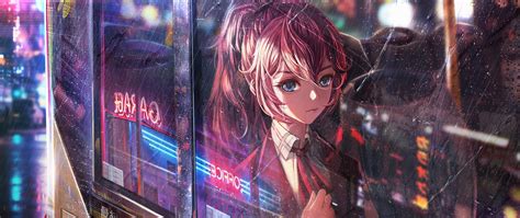 2560x1080 Anime Girl Bus Window Neon City 4k 2560x1080 Resolution Hd 4k