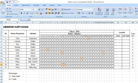 Cara Membuat Absensi Karyawan Di Excel Bulanan Wargacoid