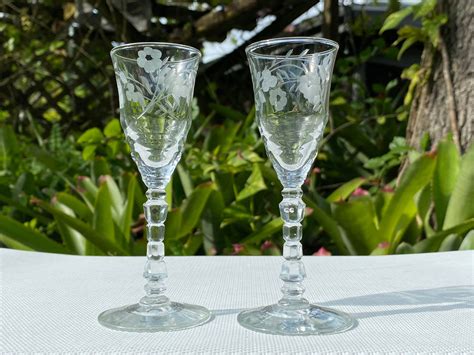 Libbey S Rock Sharpe Halifax Pair Of Etched Glass Stacked Etsy In 2022 Liqueur Glasses