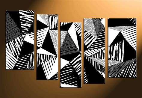 5 Piece Abstract Black And White Oil Paintings Huge Canvas Art