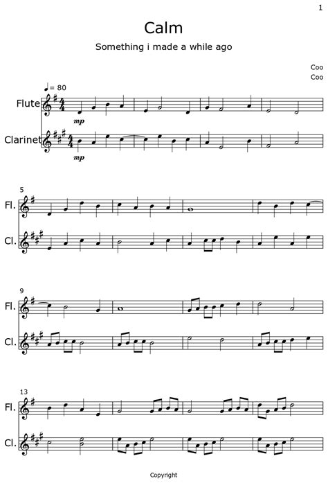 Calm Sheet Music For Flute Clarinet