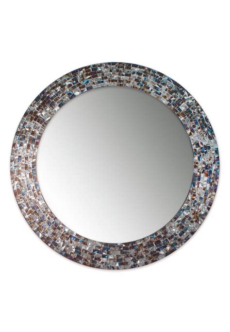 Sparkly silver black mosaic crackle large round bow wall mirror 80cm hand finish. DecorShore 24" Decorative Mosaic Glass Wall Mirror - Silver