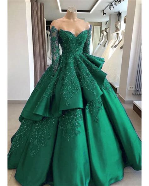 Stylish Long Sleeves Lace Beaded Ball Gown Beautydresses In