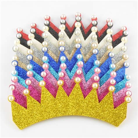 120pcslot 10 Color 38 Princess Glitter Felt Crown With Pearl