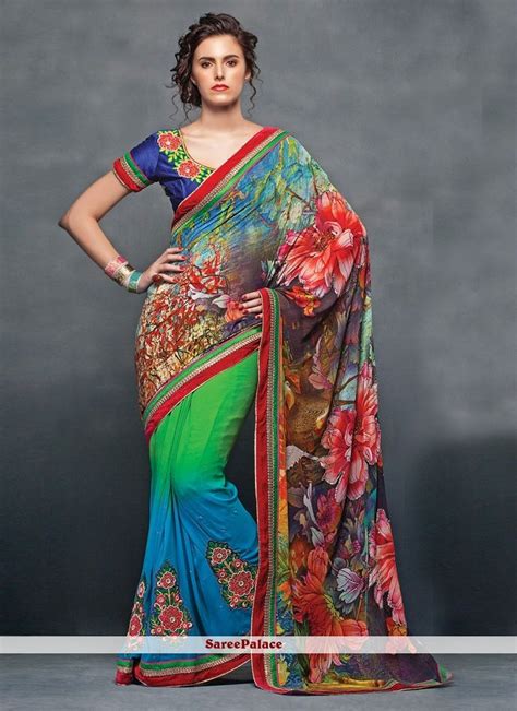 Majestic Multicolored Faux Georgette Saree Saree Designs Party Wear