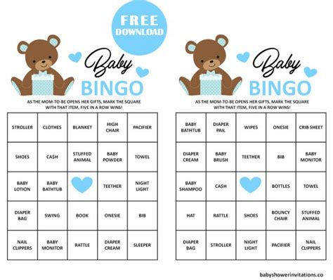 Free Printable Baby Shower Bingo Cards For Printing