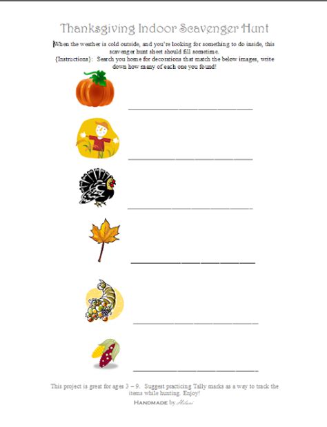 On thanksgiving day, it can be hard to find activities that all the family want to do. Handmade by Hilani: Thanksgiving {Indoor} Scavenger Hunt ...