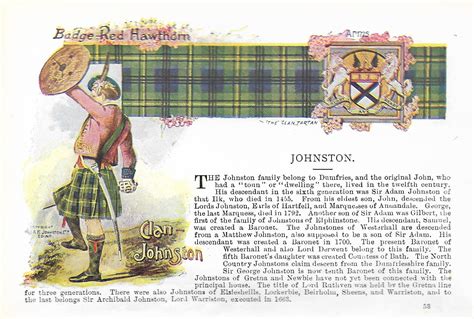 Vintage 1930s Scottish Clan Tartan Print Johnston Badges Arms Clan