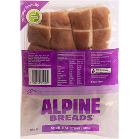 Alpine Breads Spelt Hot Cross Buns 6 Pack Woolworths