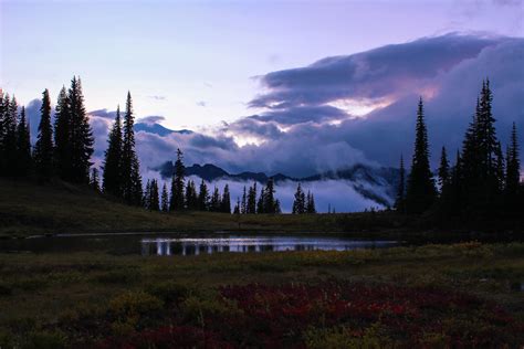 Sunset Over Tipsoo Lake With Mt Rainier Peaking Through Th Flickr