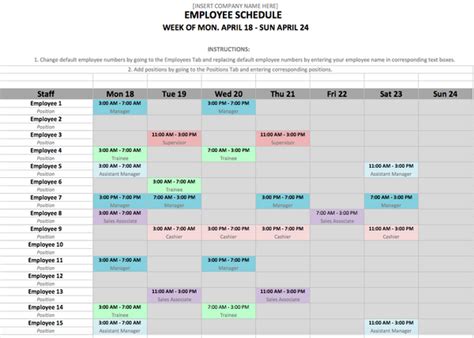 Free Weekly Employee Shift Schedule Template Excel Master Template