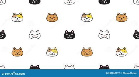 Cat Seamless Pattern Kitten Calico Neko Breed Vector Character Cartoon