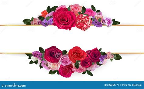 Red Roses Border Frame Fresh And Natural Flowers Banner In White