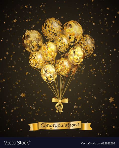 Bunch Of Balloon With Golden Stars Black Vector Image Congratulations