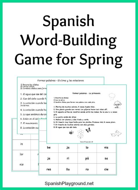 Spanish Word Building Game With Spring Vocabulary Spanish Playground