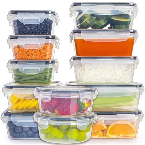 B 12 Pack Plastic Food Storage Containers With Lids Easy Snap Lock Bpa