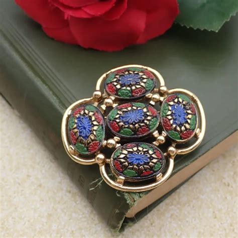 Vintage Sarah Coventry 1960s Light Of The East Enamel Cabochon Gold