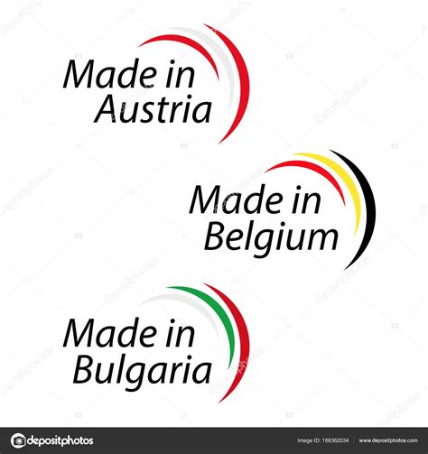 Egyszerű logók, Made in Austria, Made in Belgium és Bulgária, Made vektoros logók a belga 
