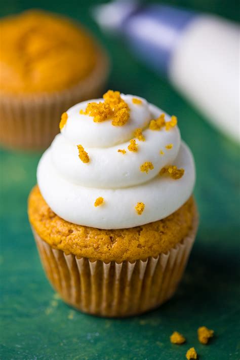 Pumpkin Cupcakes With Cream Cheese Frosting Baker By Nature