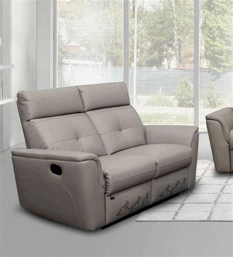 Light Grey Italian Leather Manual Recliner Sofa Set 3pcs Contemporary