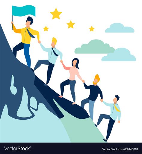 Leader Leads Office Staff Colleagues Uphill Vector Image