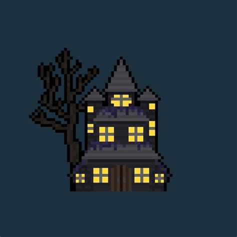 Premium Vector Pixel Art Cartoon Haunted House