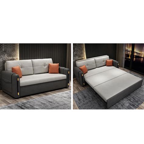 81 Modern Gray Convertible Full Sleeper Sofa Bed With Storage Leath