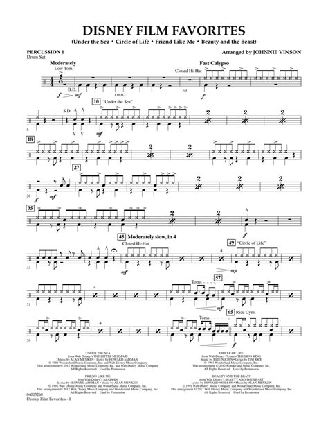 Download Disney Film Favorites Percussion 1 Sheet Music By Johnnie