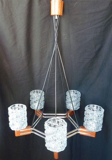 Mid Century Modern Chrome Ceiling Lampdanish Teak Style Pendant Wood