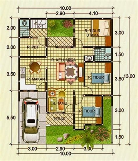 Rumah contoh 45 / 90. layout rumah type 100 1 lantai - Google Search | Denah ...
