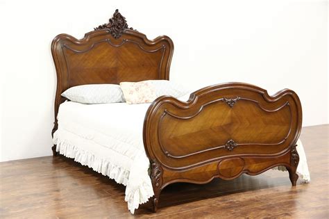 French Louis Xiv Hand Carved Walnut Antique 1900 Full Or Double Size
