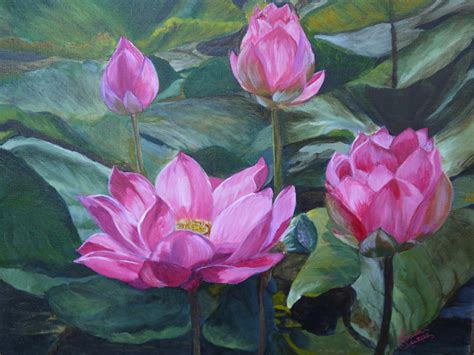 Lotus Pond Painting By Eade Sentell Fine Art America