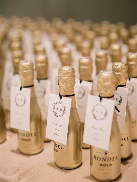 Gold Mini Champagne Bottle Splits Wedding Favors Rondel Gold Bottles With Wedding Escort Cards