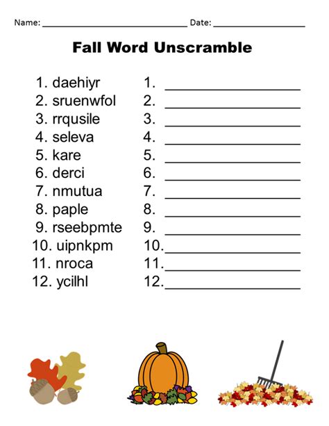 Word Scramble Puzzles Fall K5 Worksheets Fall Words Unscramble